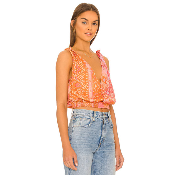 Free PEOPLE LIGHTWEIGHT MATTE SATIN TIED TO YOU TANK LEMONADE COMBO LARGE NWT - Picture 2 of 16